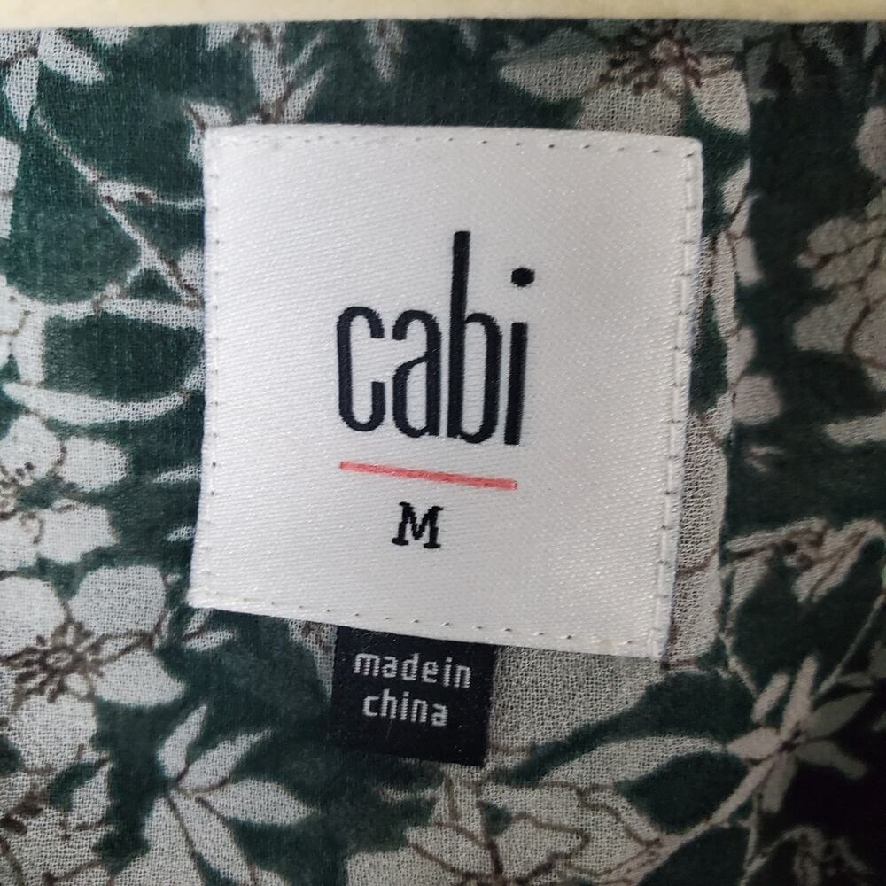 Cabi Womens Olive Green Floral Print Sheer Bianca Peasant Blouse Top Size Medium - Picture 3 of 7